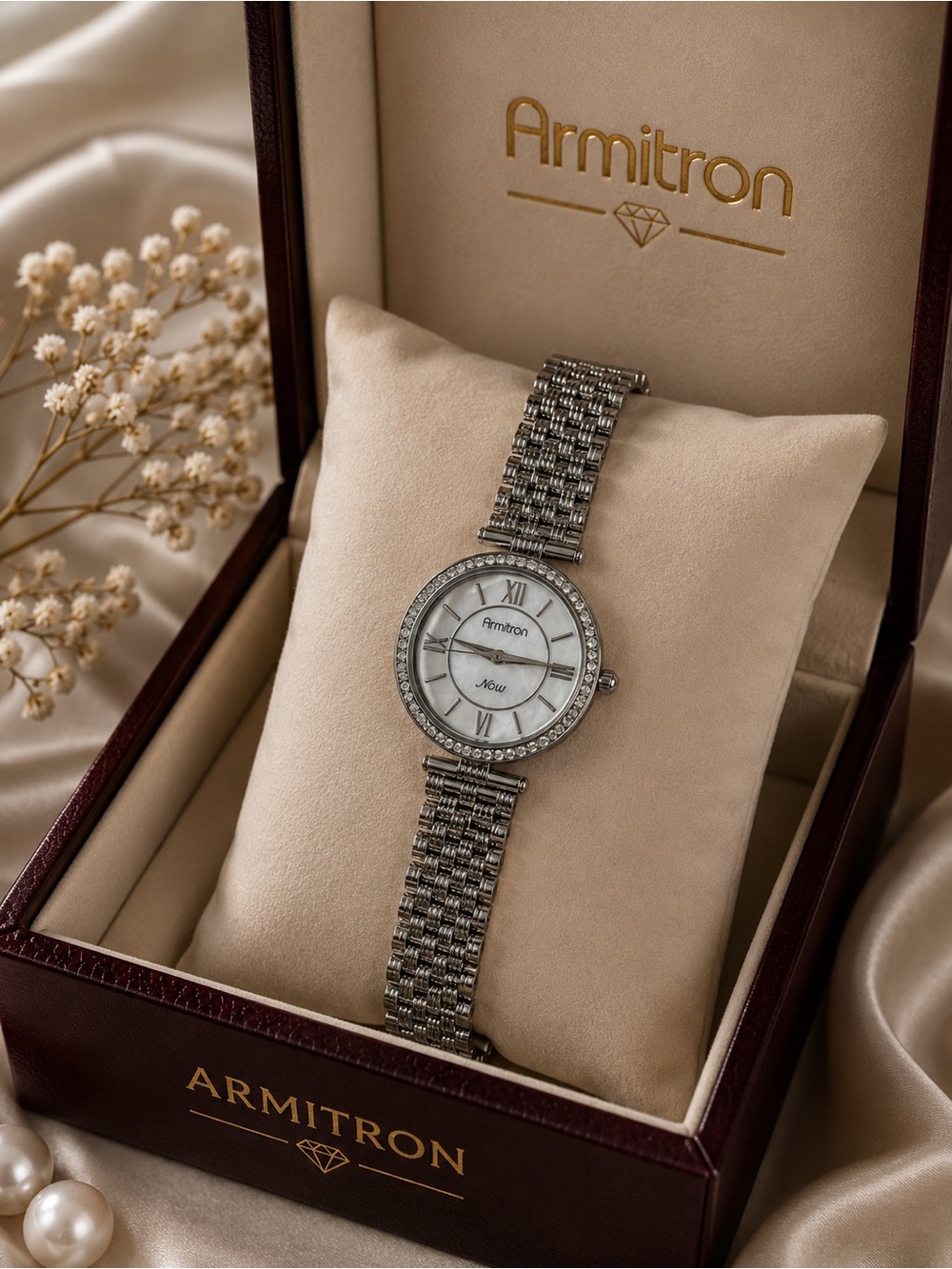 Armitron Silver Crystal-Accent Women's Watch with Mother-of-Pearl Dial